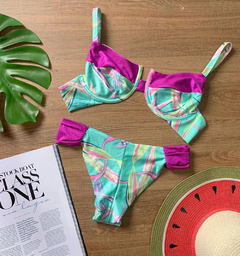 Biquíni Feminino Plus Size de Aro Sem Bojo Com Calcinha BomBom e Fio Duplo Estampado Canelado - loja online
