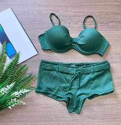 Biquíni Feminino Meia Taça Com Bojo Short de Praia Canelado - loja online