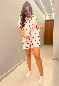 Pijama Feminino Curto Americano Estampa Corações Short Doll - loja online
