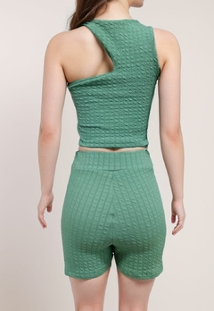 Conjunto Cropeed Feminino Com Ajuste no pescoço e Short Saia