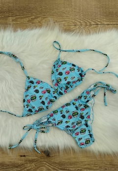 Biquíni Feminino Cortininha Estampado Calcinha Amarra Lateral Levanta Bumbum - Multmix