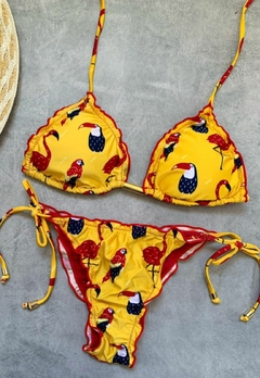 Biquíni Feminino Cortininha Estampado Calcinha Levanta Bumbum e Amarra Lateral - loja online