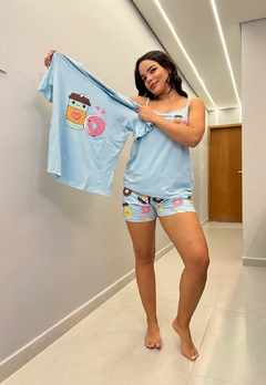 Pijama Feminino 3 Peças Camisa Regatinha e Short Lindo e confortável - comprar online