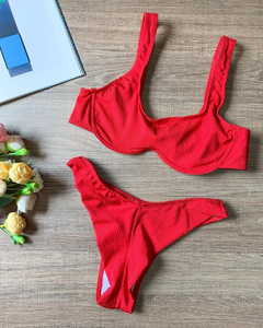Biquíni Feminino Canelado Aro Sem Bojo Calcinha Fio Duplo e Asa Delta - loja online