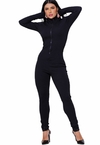 Macacão Feminino Calça e Manga Longa com Ziper Texturizado