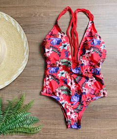 Maiô Feminino Estampado Com Bojo Decote e Detalhes nas Costa - loja online