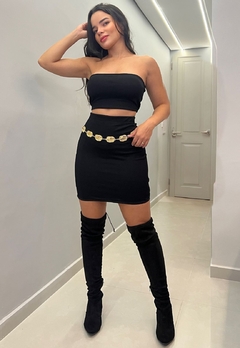 Conjunto Feminino Laurel Cropped Faixa Com Bojo e Saia - Multmix