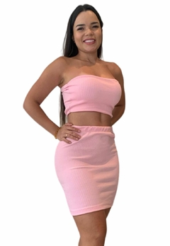 Imagem do Conjunto Feminino Top Tomara que Caia Com Bojo e Saia Justa