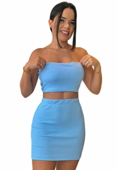 Conjunto Feminino Top Tomara que Caia Com Bojo e Saia Justa