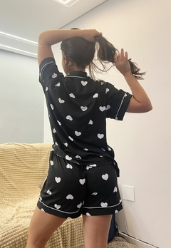 Pijama Feminino Curto Americano Estampa Corações Short Doll - Multmix