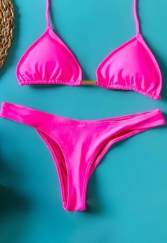 Biquíni Feminino Cortininha Pink Liso Com Calcinha Fio Dental Asa Delta na internet