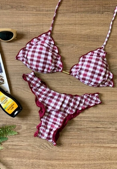 Biquíni Feminino Cortininha Com Bojo Estampa Xadrez Com Calcinha Empina Bumbum na internet