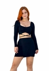 Conjunto Feminino Com Bojo Manga Longa e Saia Curta