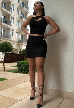 Conjunto Feminino Cropped Decote Sem Bojo Modelo Short Saia - loja online
