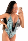 Maiô Feminino Fechado com Tiras Nas Costas e Com Bojo Decote Delicadamente Detalhado