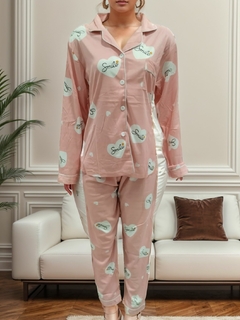 Pijama Americano Feminino Com Botões, Mangas e Calça Comprida - comprar online