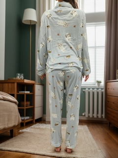 Pijama Americano Feminino Com Botões, Mangas e Calça Comprida - loja online