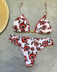 Biquíni Feminino Cortininha Com Bojo Floral Calcinhas Com Tiras Laterais - loja online