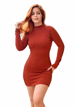 Vestido Feminino Curto Canelado Modelo Manga Longa e Costas Amostra - loja online