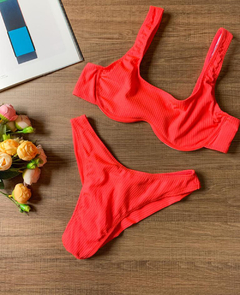 Biquíni Feminino Canelado Aro Sem Bojo Calcinha Fio Duplo e Asa Delta - Multmix