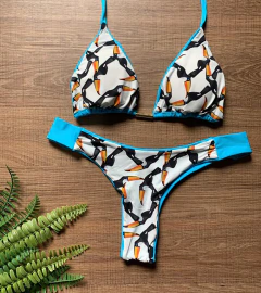 Biquíni Feminino Cortininha Com Bojo e Calcinha Fio Dental Dupla Face - Multmix