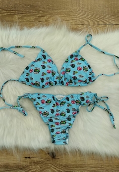 Biquíni Feminino Cortininha Estampado Calcinha Amarra Lateral Levanta Bumbum - loja online