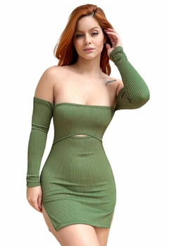 Imagem do Vestido Feminino Sem Bojo Curto Tomara que Caia Ciganinha Manga Longa Canelado