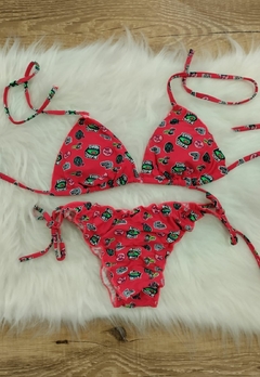 Biquíni Feminino Cortininha Estampado Calcinha Amarra Lateral Levanta Bumbum - comprar online