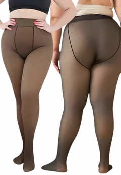 Imagem do Meia Calça Térmica Forrada Peluciada Translúcida De Lã Quente Feminina Para Inverno Plus Size