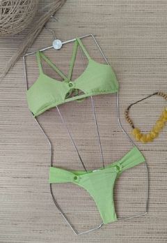 Biquini Top Lurex Com Decote Vazado Calcinha Empinar Bumbum