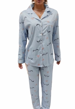 Pijama Americano Feminino Com Botões, Mangas e Calça Comprida