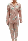 Pijama Americano Feminino Com Botões, Mangas e Calça Comprida