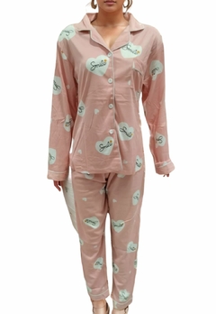 Pijama Americano Feminino Com Botões, Mangas e Calça Comprida