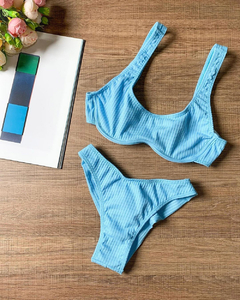 Biquíni Feminino Canelado Aro Sem Bojo Calcinha Fio Duplo e Asa Delta