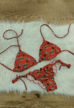 Biquíni Feminino Cortininha Estampado Calcinha Amarra Lateral Levanta Bumbum - loja online