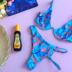 Biquíni Feminino Aro V invertido Sem Bojo Estampado Calcinha Fio Duplo Com Tiras na Lateral - Multmix