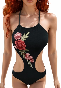 Maiô Feminino Cropped Engana Mamãe Floral Bordado (TODOS PRETOS) - comprar online