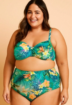 Imagem do Biquíni Feminino Plus Size Meia taça com Bojo e Calcinha Cintura Alta Fio Duplo