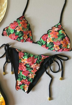Biquíni Feminino Cortininha Com Bojo Estampado Calcinha Levanta Bumbum e Amarra Lateral - Multmix