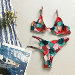 Biquíni Femino Aro invertido Sem Bojo Calcinha Fio Duplo Estampado Com Tira Lateral na internet