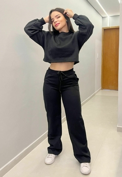 Conjunto Feminino Moletom Cropped com Calça Reta - Multmix