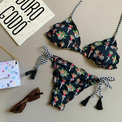 Biquíni Feminino Cortininha Estampado Com bojo Calcinha Levanta Bumbum e Amarra Lateral - loja online