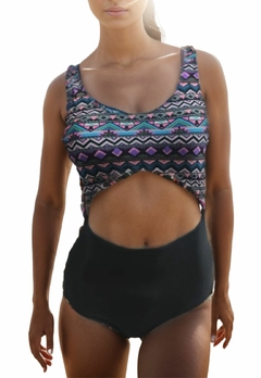 Imagem do Maiô Feminino Com Bojo e Abertura Frontal Estampa Étnica