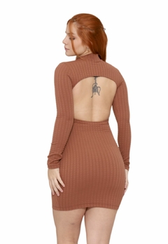 Vestido Feminino Manga Longa Costa Aberta Sem Bojo Saia Curta - comprar online