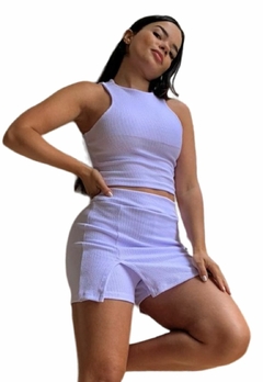 Conjunto Feminino Cropped Regatinha Sem Bojo com Short Saia - comprar online