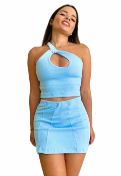 Conjunto Feminino Cropped Decote Sem Bojo Modelo Short Saia - loja online