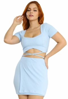 Conjunto Feminino Cropped Com Bojo Manga Curta Com Saia