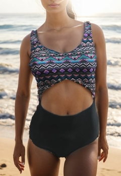 Maiô Feminino Com Bojo e Abertura Frontal Estampa Étnica - comprar online