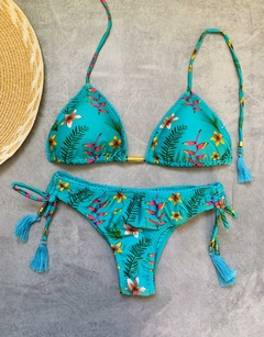 Biquíni Feminino Cortininha Com Bojo Floral e Calcinha Ajustável na Lateral - loja online