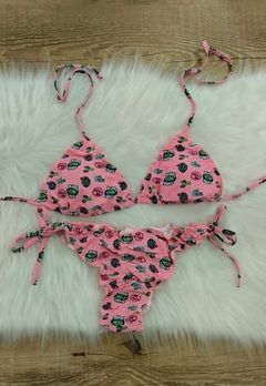 Biquíni Feminino Cortininha Estampado Calcinha Amarra Lateral Levanta Bumbum - Multmix